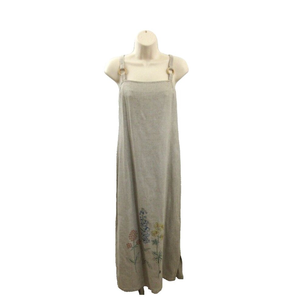 Jessica Howard Petite 10 Jumper Dress Linen Blend Natural .5" Straps Lagenlook